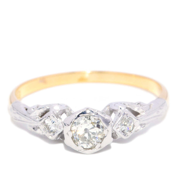 Emmie 1960s Three Stone Diamond Ring 18K Two Tone Gold Rings Anthology Jewellers 