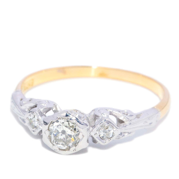 Emmie 1960s Three Stone Diamond Ring 18K Two Tone Gold Rings Anthology Jewellers 