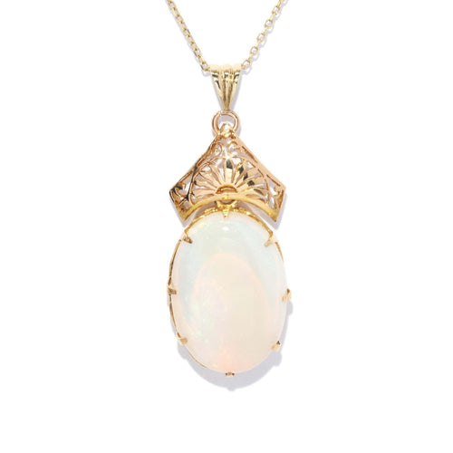 Ena 1950s Oval Crystal Opal Doublet Pendant 14K Yellow Gold