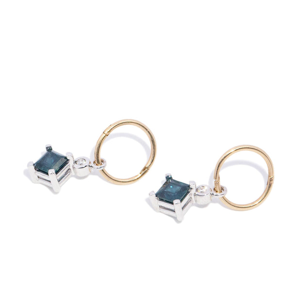 Enya Princess Cut Sapphire & Diamond Drop Earrings 9K Two Tone Gold Earrings Anthology Jewellers 
