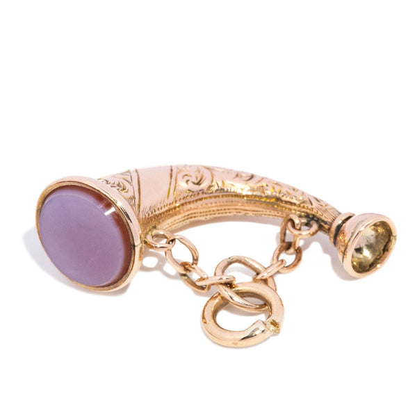 Eomer Antique 1920s Horn Fob Agate Pendant 9K Rose Gold Charms & Pendants Anthology Jewellers 