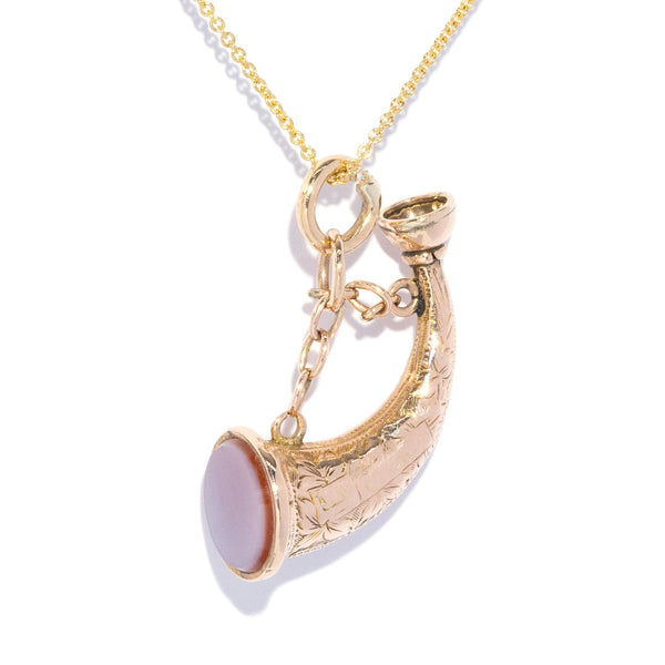 Eomer Antique 1920s Horn Fob Agate Pendant 9K Rose Gold Charms & Pendants Anthology Jewellers 