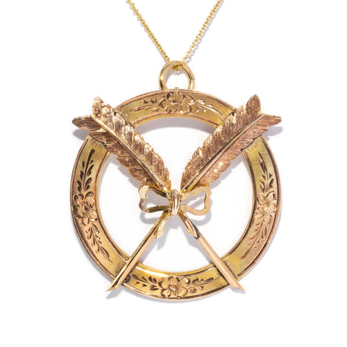 Eowyn Antique 1920s Arrow & Bow Pendant 9K Yellow Gold