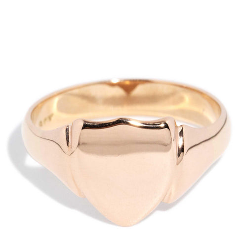 Eric 1950s Hi Polish Shield Signet Ring 9K Rose Gold