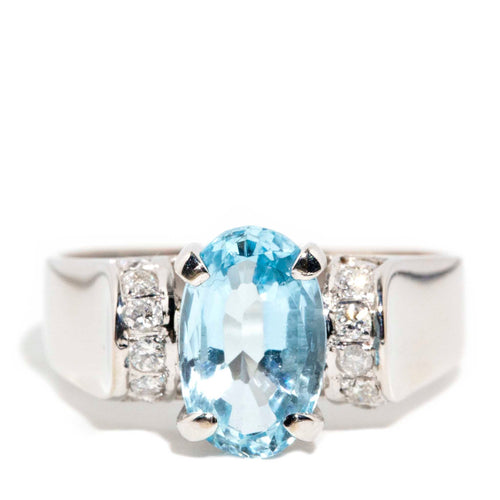 Esma 1980s Aquamarine & Diamond Dress Ring 14K White Gold