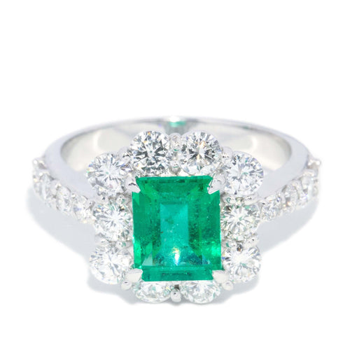 Esperanza 1980s Emerald & Diamond Platinum Cluster Ring