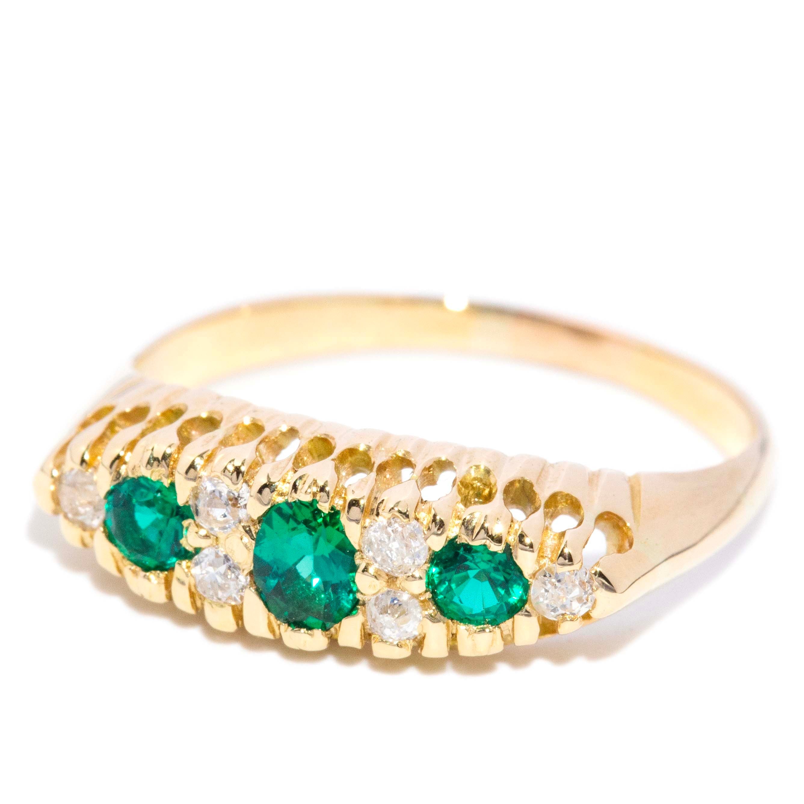Ester Emerald & Diamond London Bridge 18K Yellow Gold Rings Imperial Jewellery 