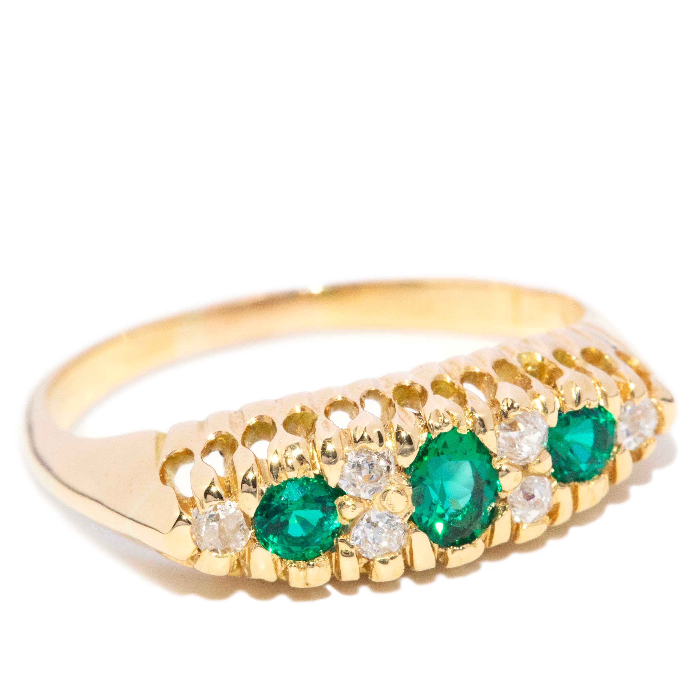 Ester Emerald & Diamond London Bridge 18K Yellow Gold Rings Imperial Jewellery 