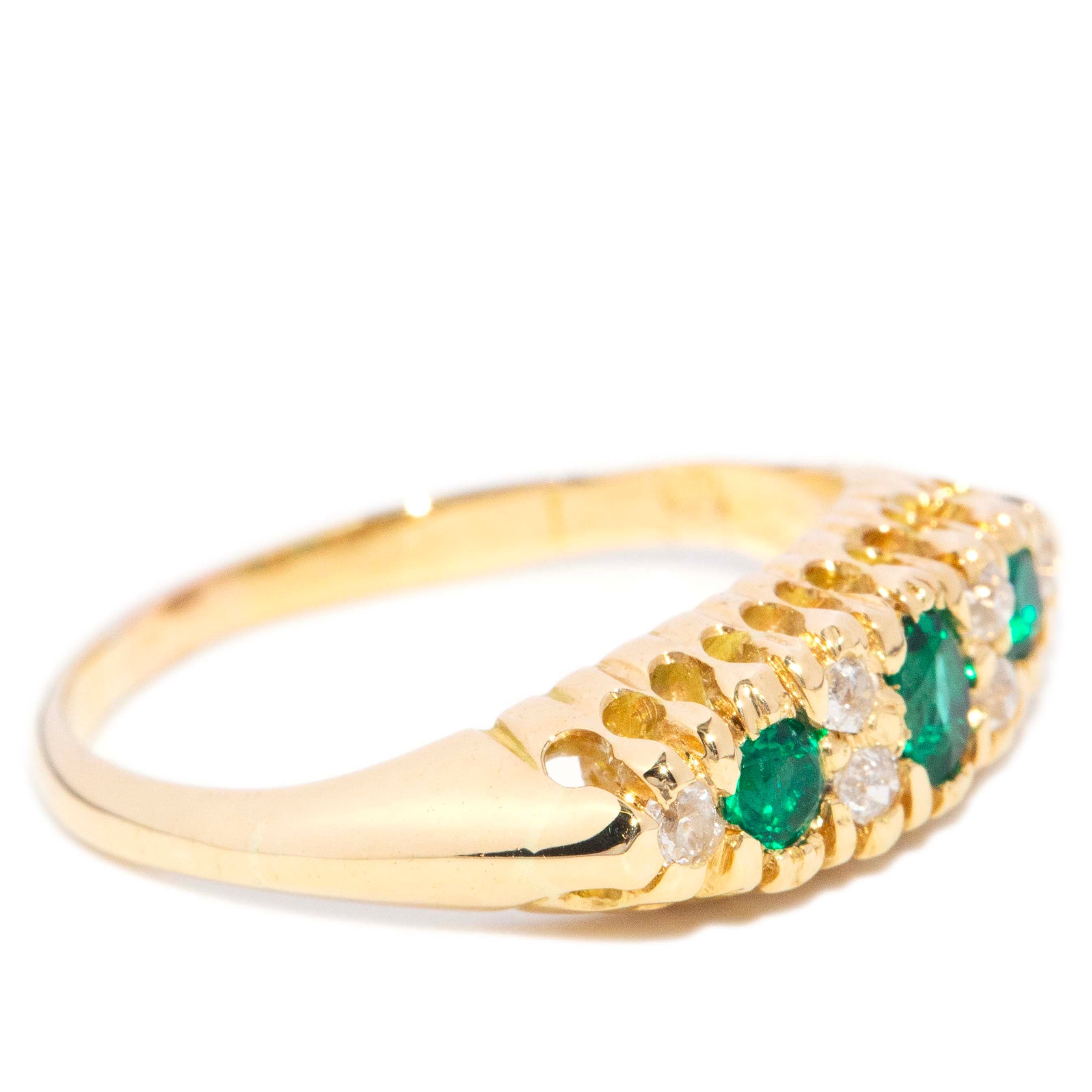 Ester Emerald & Diamond London Bridge 18K Yellow Gold Rings Imperial Jewellery 