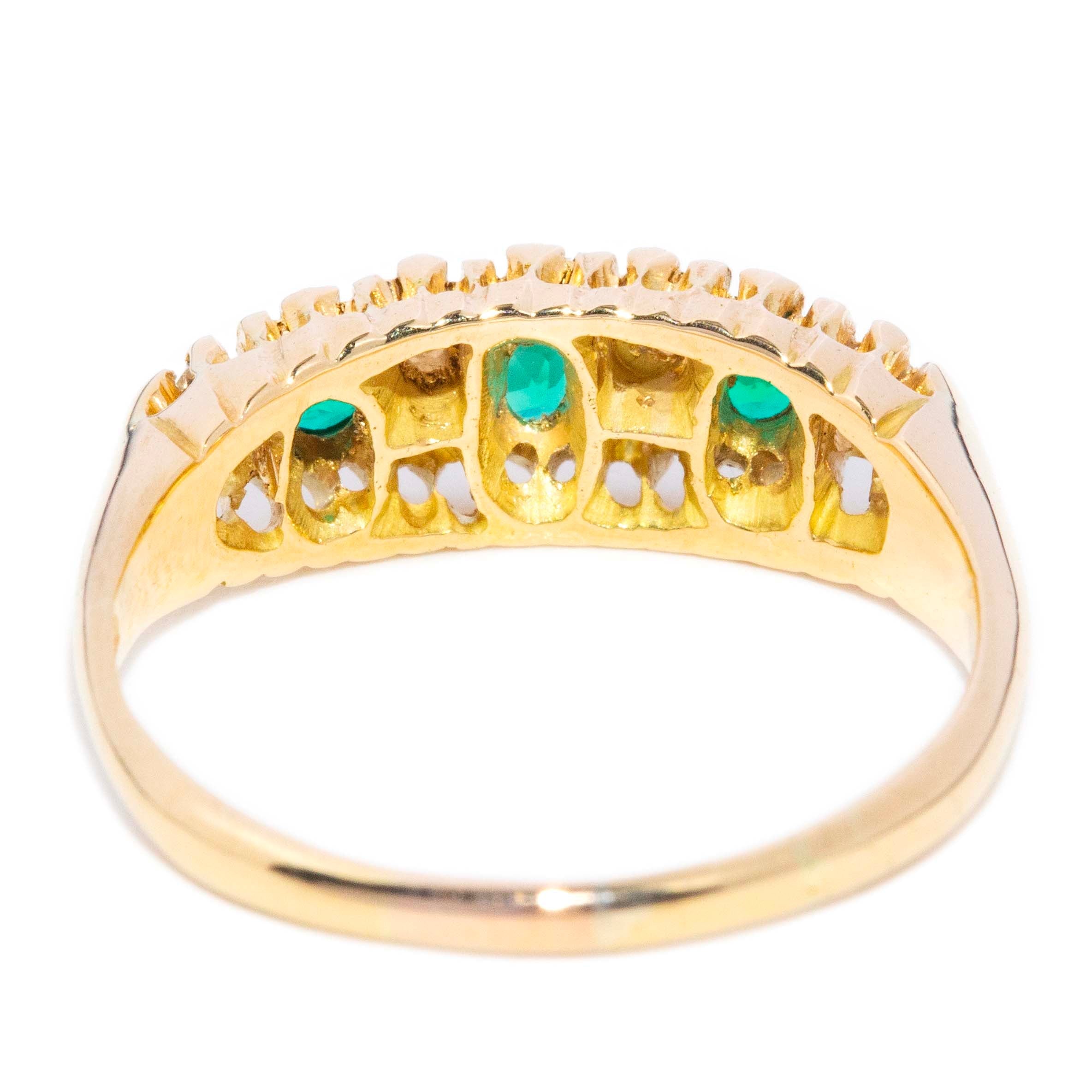 Ester Emerald & Diamond London Bridge 18K Yellow Gold Rings Imperial Jewellery 