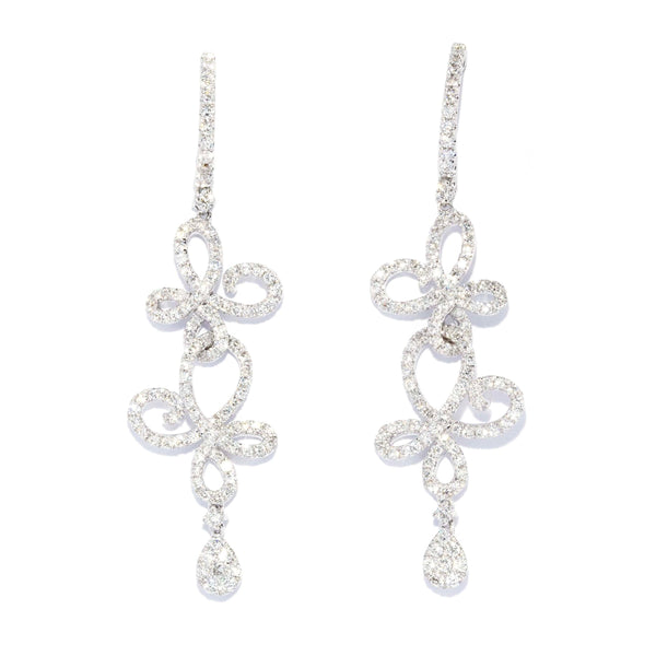 Everdora Diamond Floral Drop Earrings 18ct White Gold Earrings Imperial Jewellery 