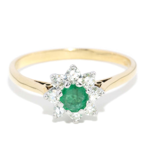 Evy 1970s Emerald & Diamond Cluster Ring 18K Two Tone Gold