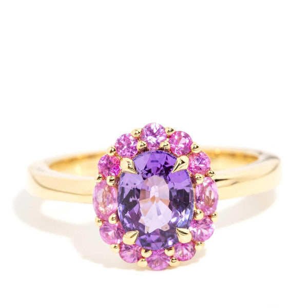 Fahari 1.63 Carat Purple & Pink Sapphire Halo Ring 18ct Gold
