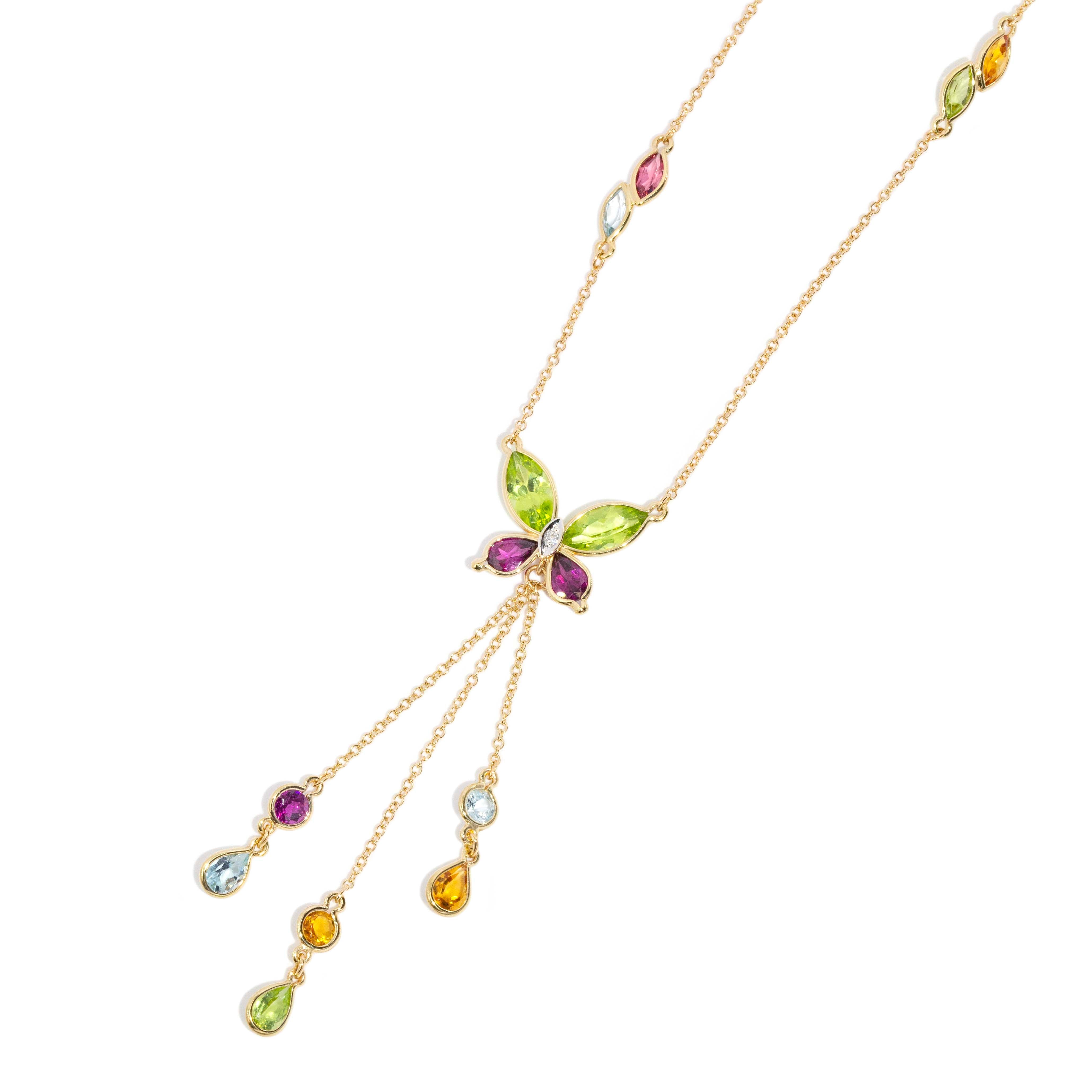 Felicia Rhodolite Peridot Butterfly Necklet 18K Yellow Gold Pendants/Necklaces Anthology Jewellers 