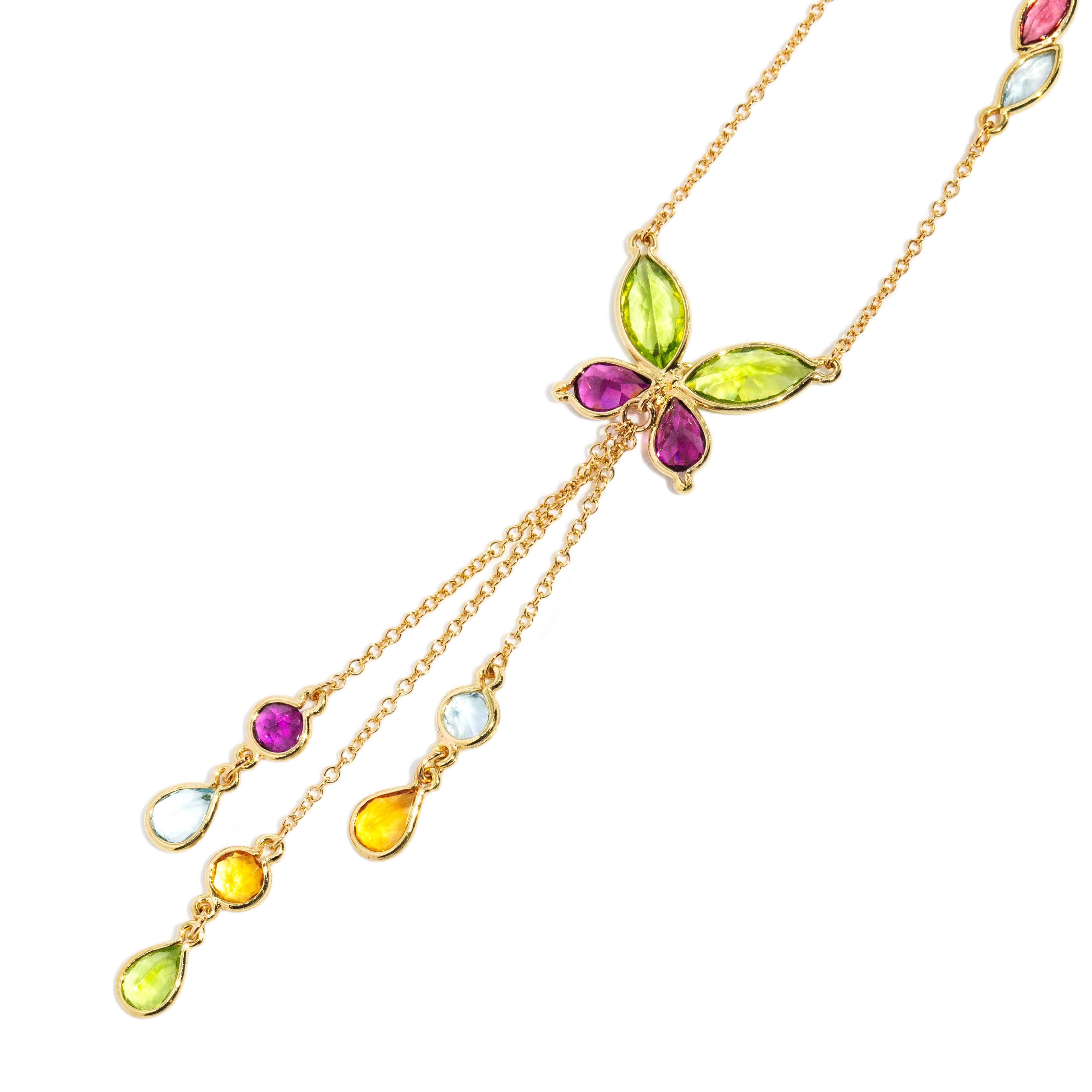 Felicia Rhodolite Peridot Butterfly Necklet 18K Yellow Gold Pendants/Necklaces Anthology Jewellers 