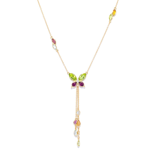 Felicia Rhodolite Peridot Butterfly Necklet 18K Yellow Gold