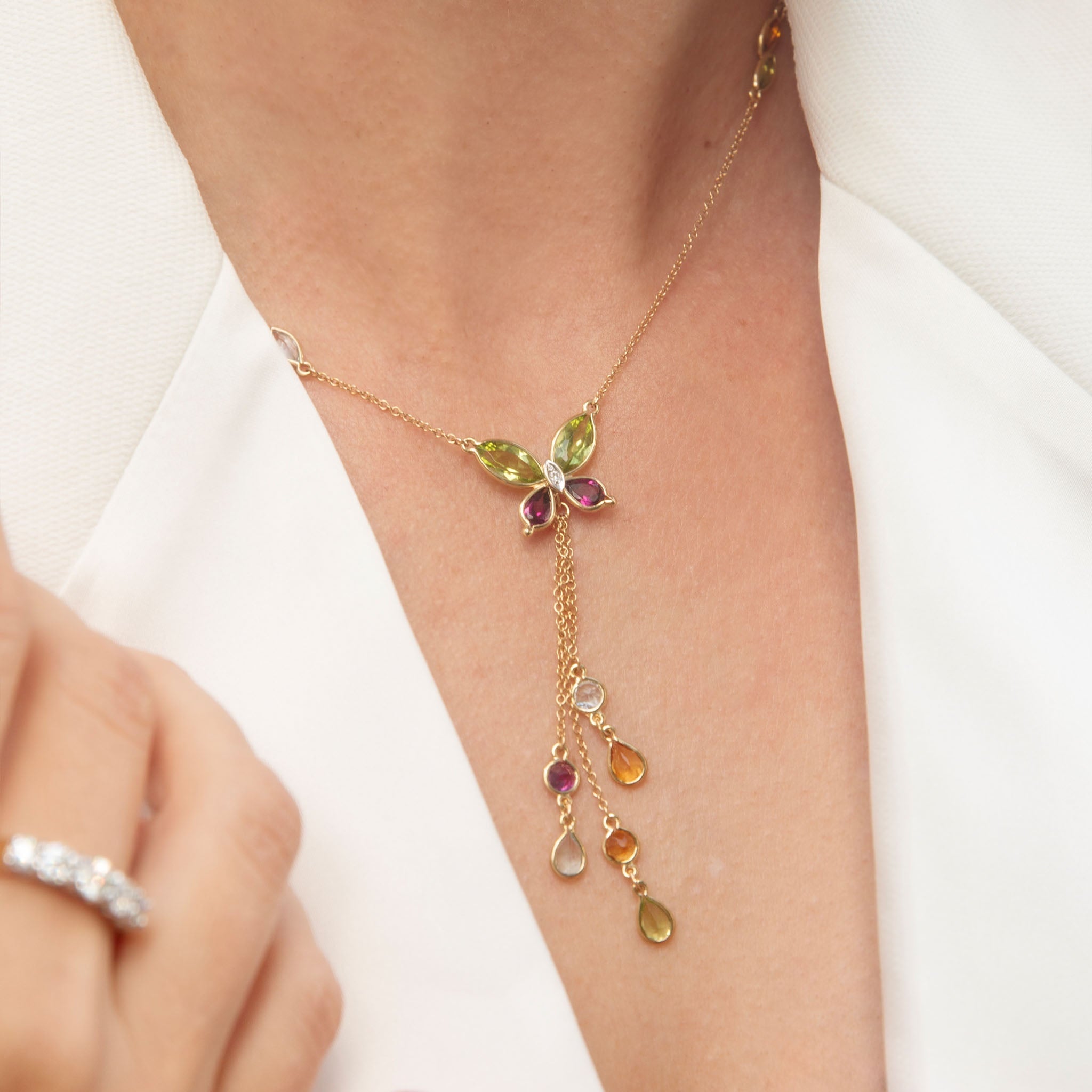 Felicia Rhodolite Peridot Butterfly Necklet 18K Yellow Gold Pendants/Necklaces Anthology Jewellers 