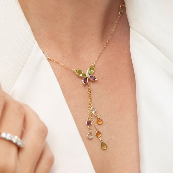 Felicia Rhodolite Peridot Butterfly Necklet 18K Yellow Gold Pendants/Necklaces Anthology Jewellers 