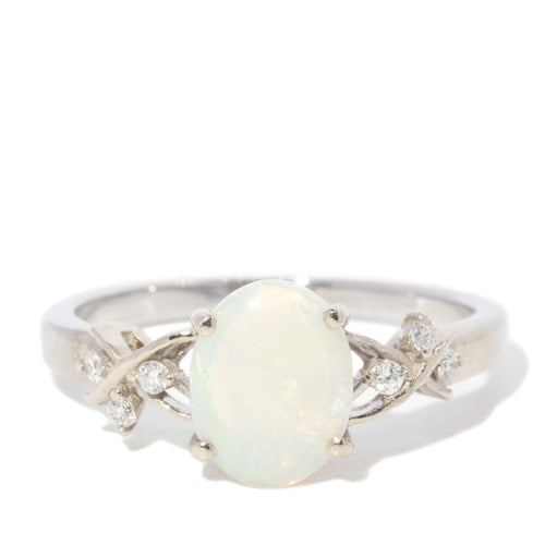Ferna 1980s Opal & Diamond Openwork Ring 14K White Gold
