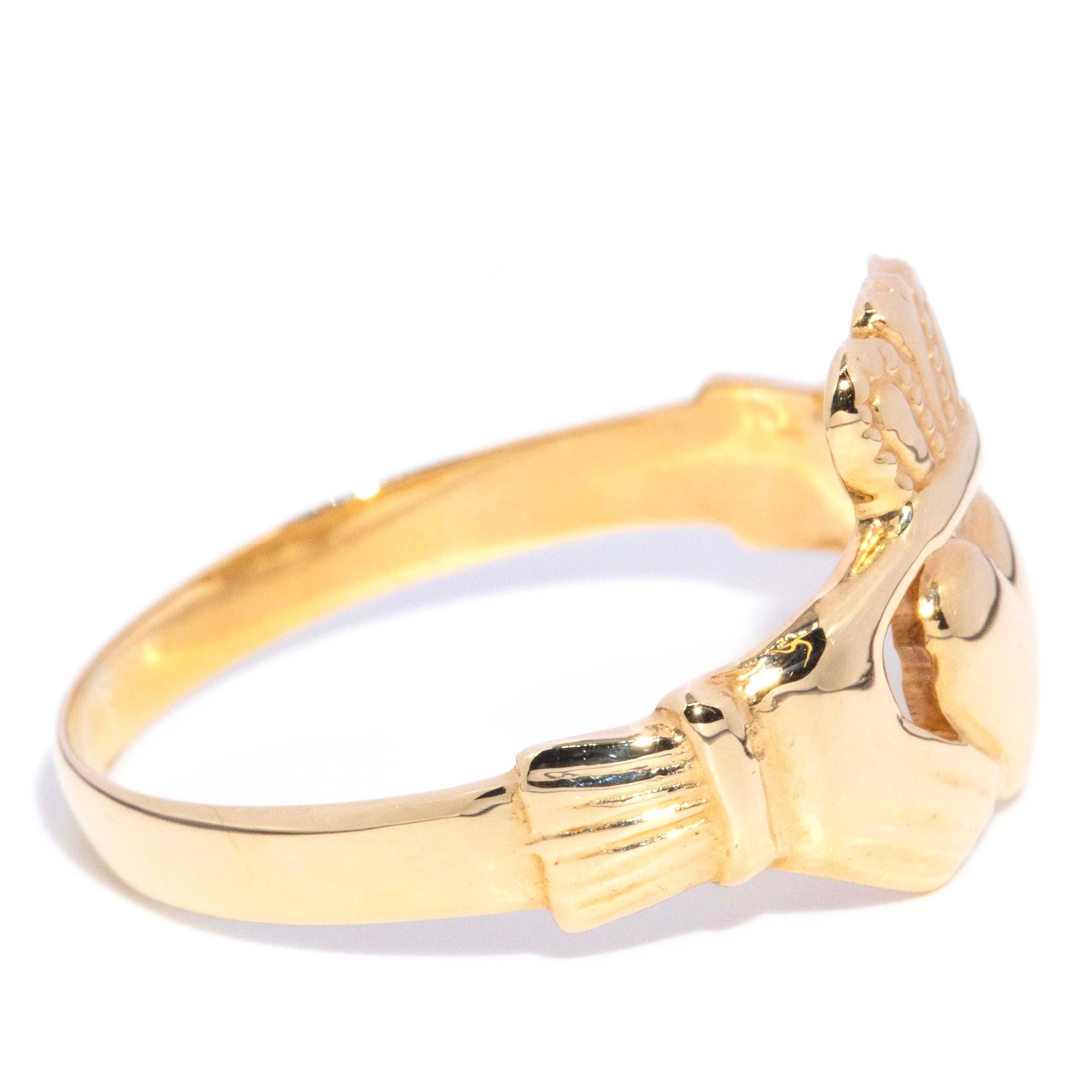 Finnley Vintage Circa 1980s Symbolic Claddagh Relationship Ring 9ct Yellow Gold Rings Imperial Jewellery 