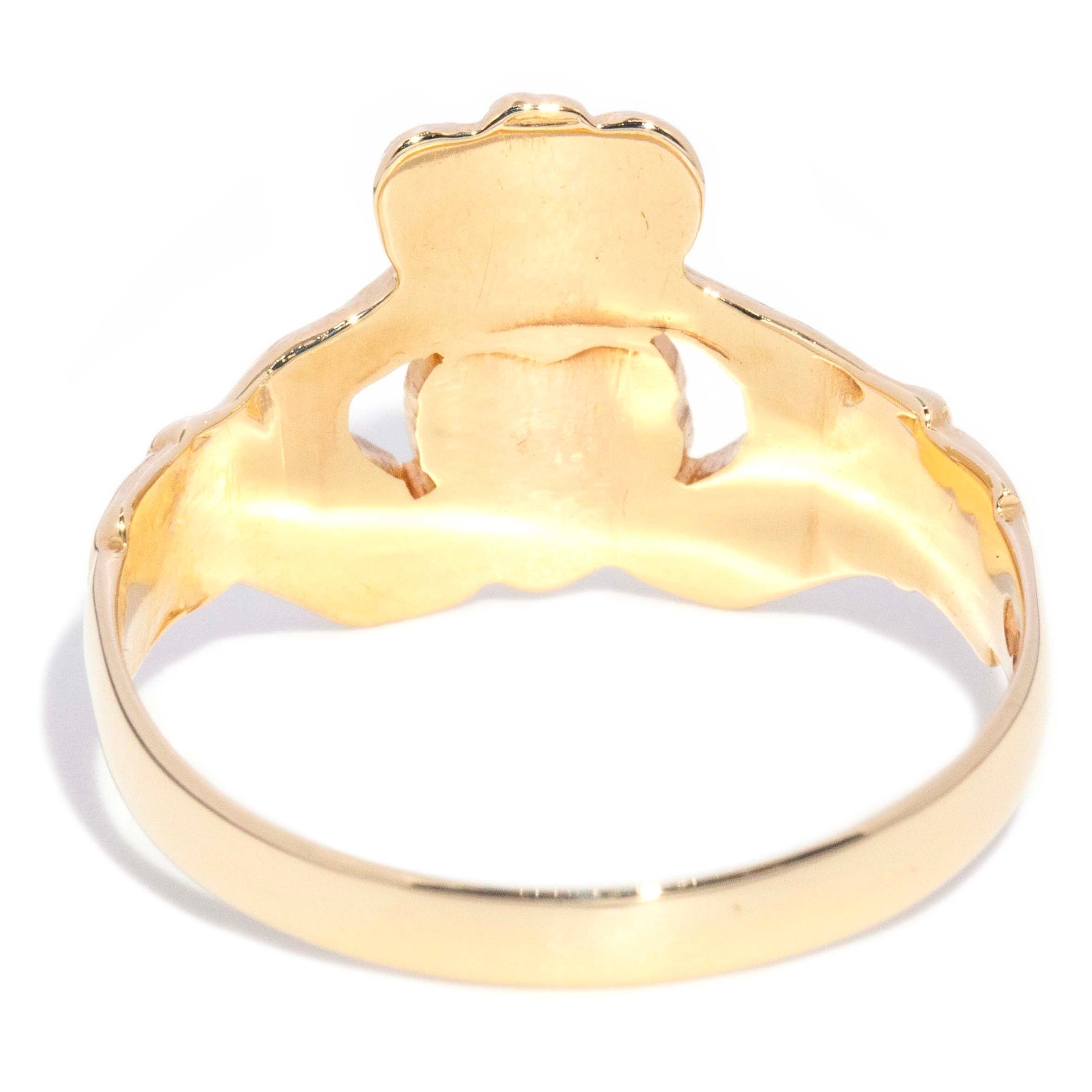 Finnley Vintage Circa 1980s Symbolic Claddagh Relationship Ring 9ct Yellow Gold Rings Imperial Jewellery 