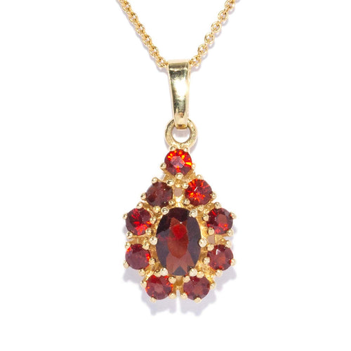 Fiore 1980s Garnet Cluster Flower Pendant 9K Yellow Gold
