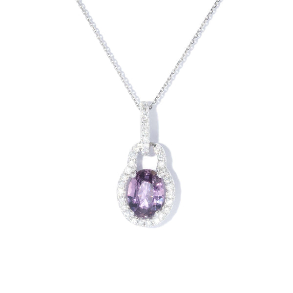 Contemporary Pink Sapphire & Diamond Pendant 14 Carat White Gold
