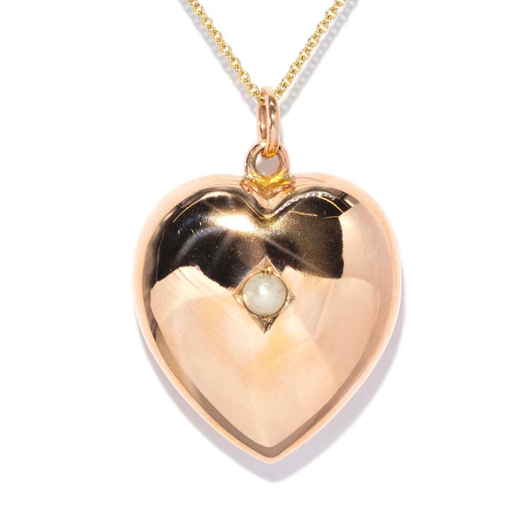 Fleur Antique 1910s Pearl Heart Pendant 9ct Rose Gold Pendants/Necklaces Imperial Jewellery 