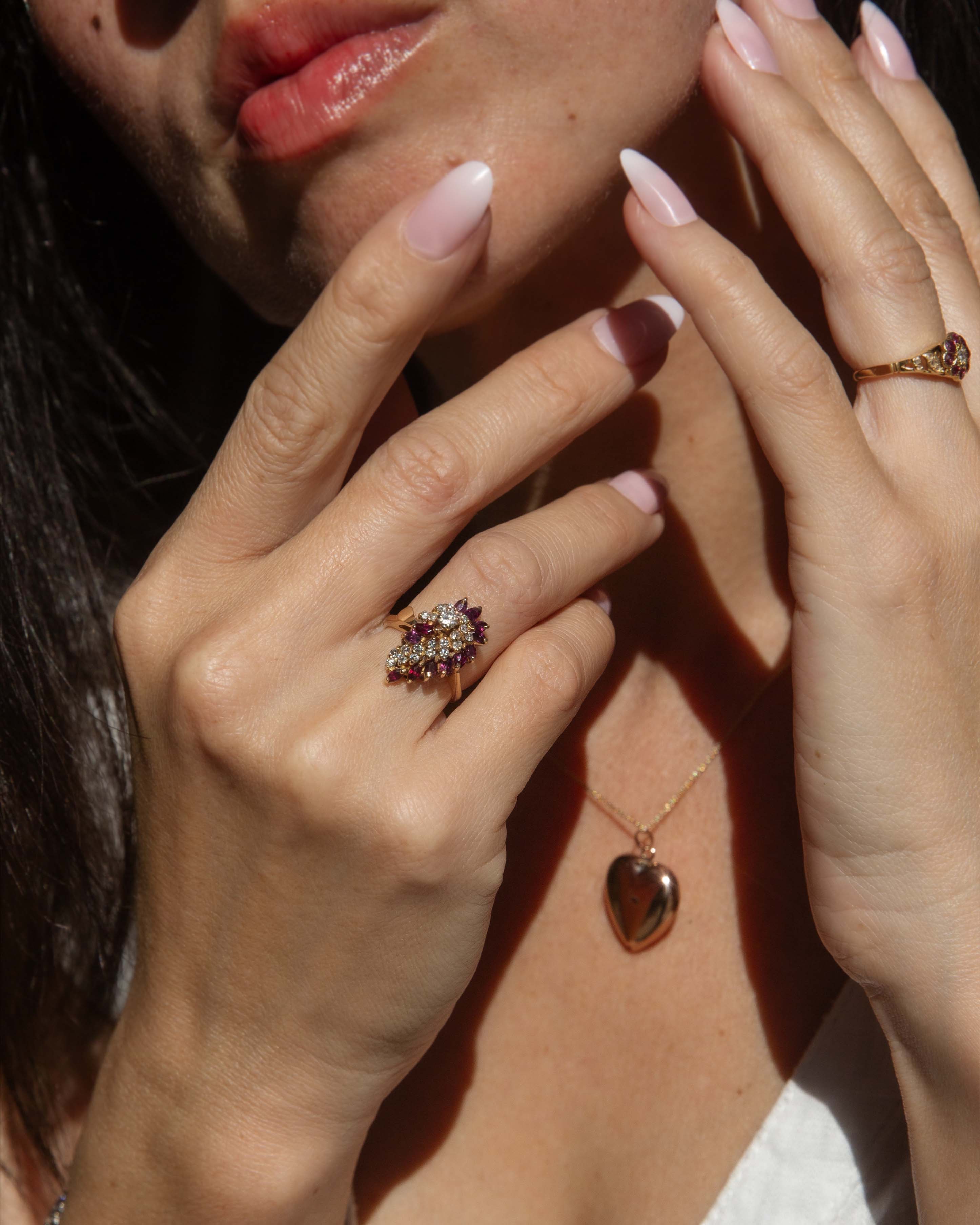 Fleur Diamond & Ruby Flower Ring 18ct Gold Rings Imperial Jewellery 