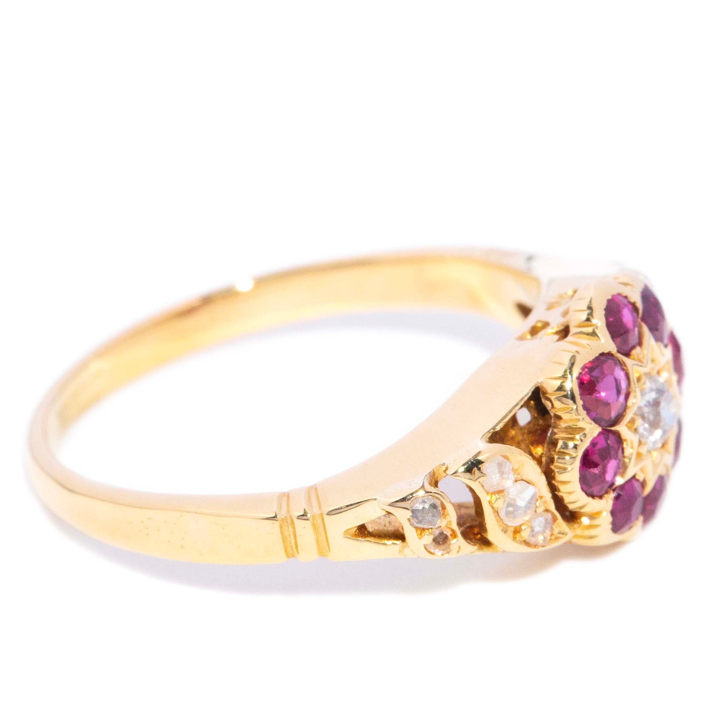 Fleur Diamond & Ruby Flower Ring 18ct Gold Rings Imperial Jewellery 