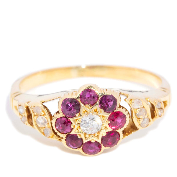 Fleur Diamond & Ruby Flower Ring 18ct Gold Rings Imperial Jewellery 