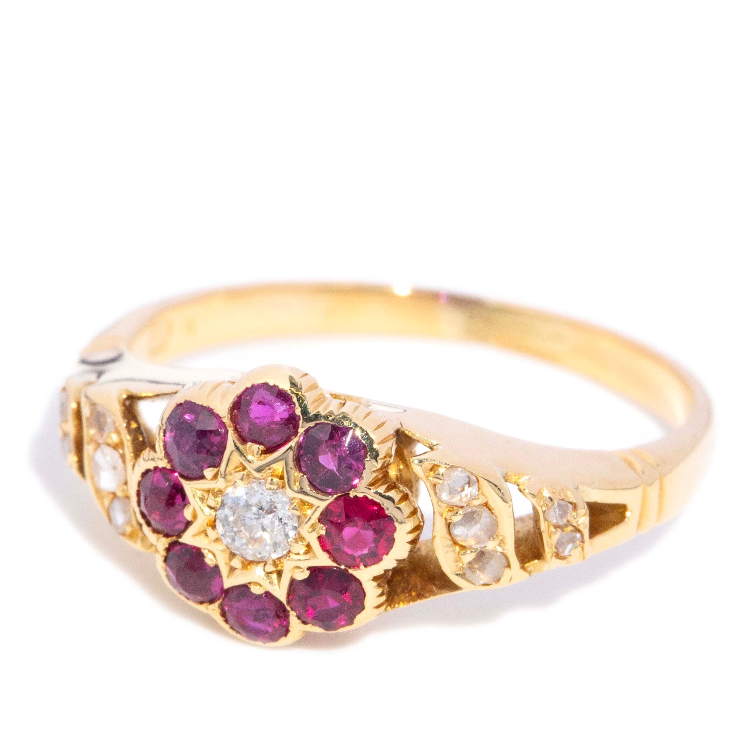 Fleur Diamond & Ruby Flower Ring 18ct Gold Rings Imperial Jewellery 