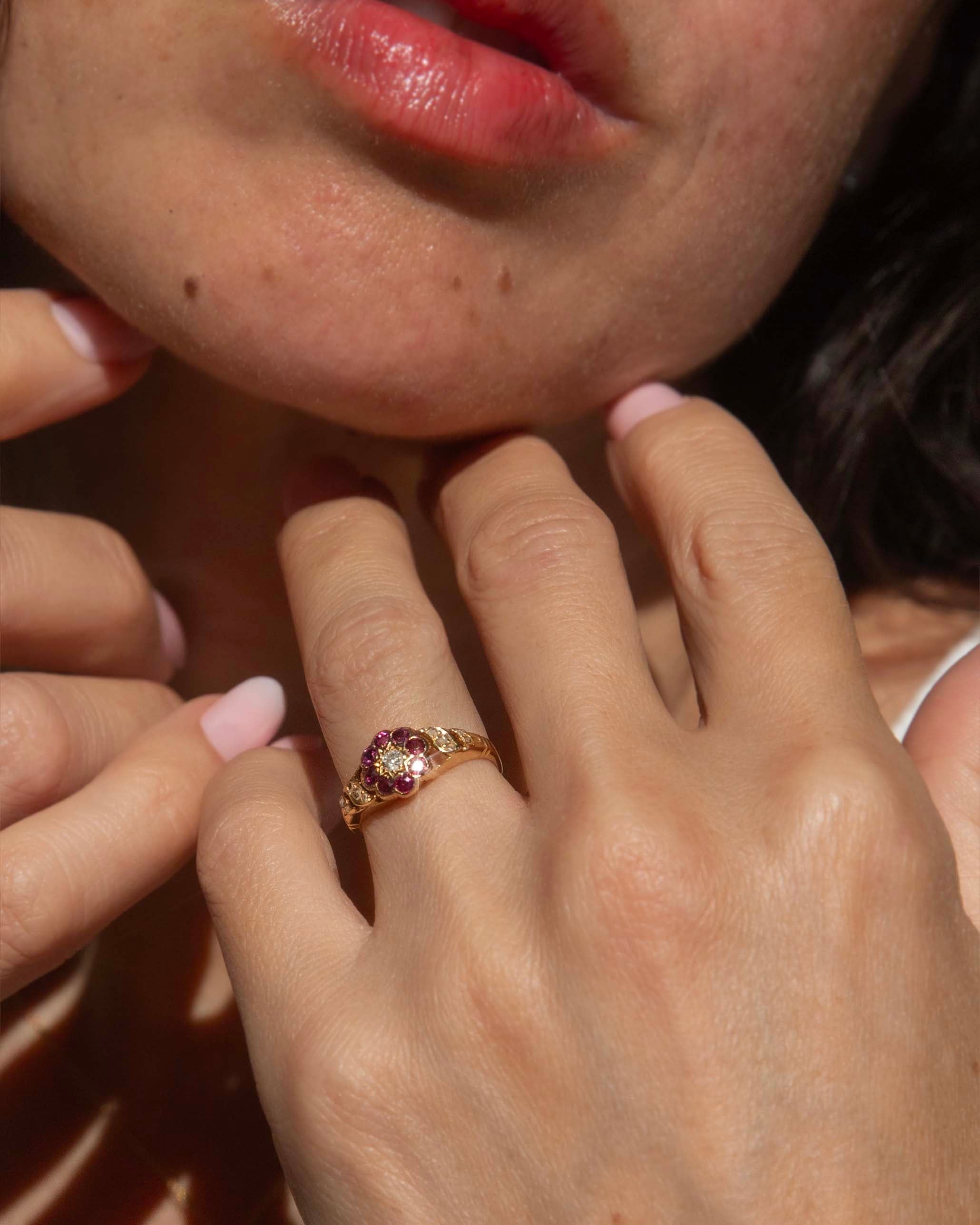 Fleur Diamond & Ruby Flower Ring 18ct Gold Rings Imperial Jewellery 