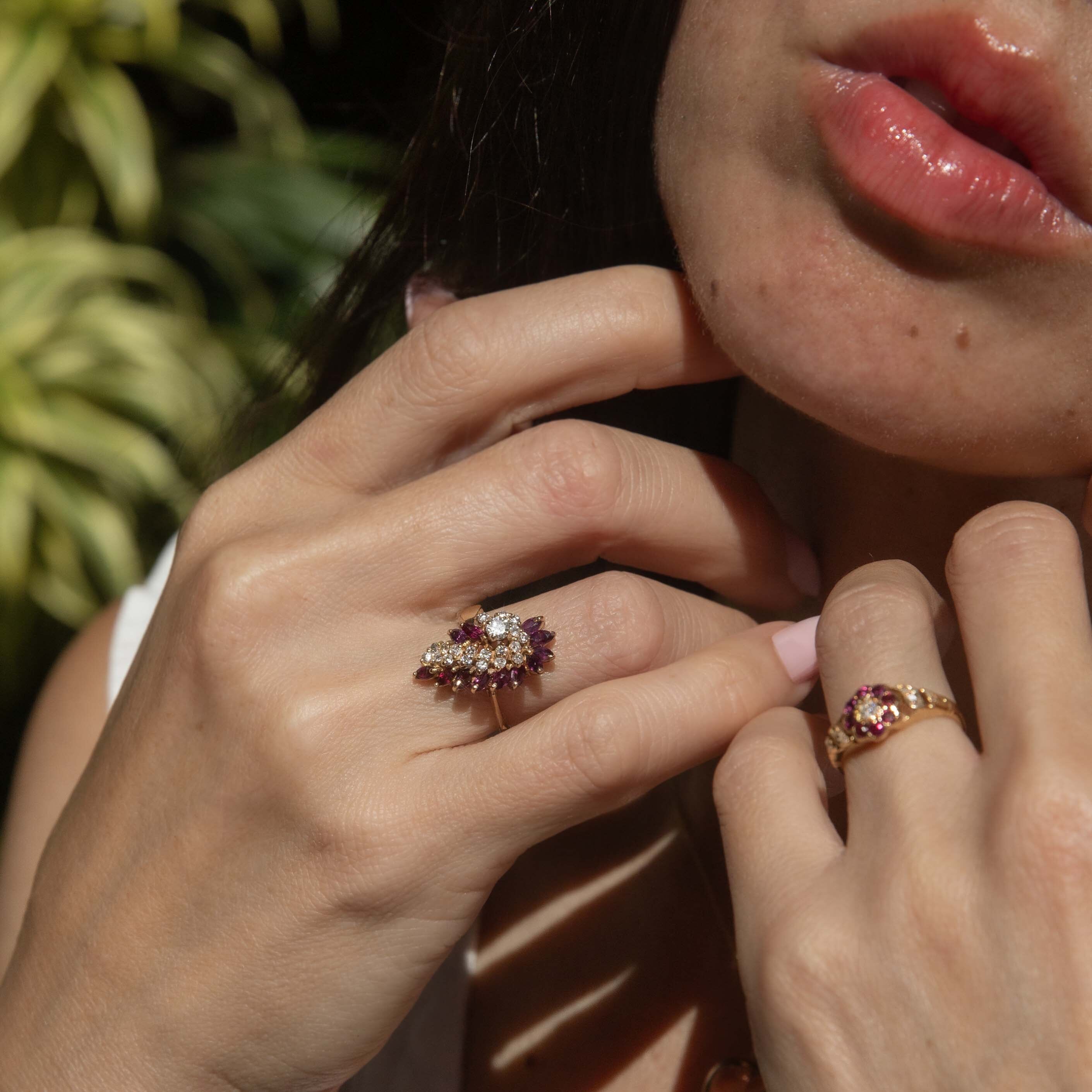 Fleur Diamond & Ruby Flower Ring 18ct Gold Rings Imperial Jewellery 