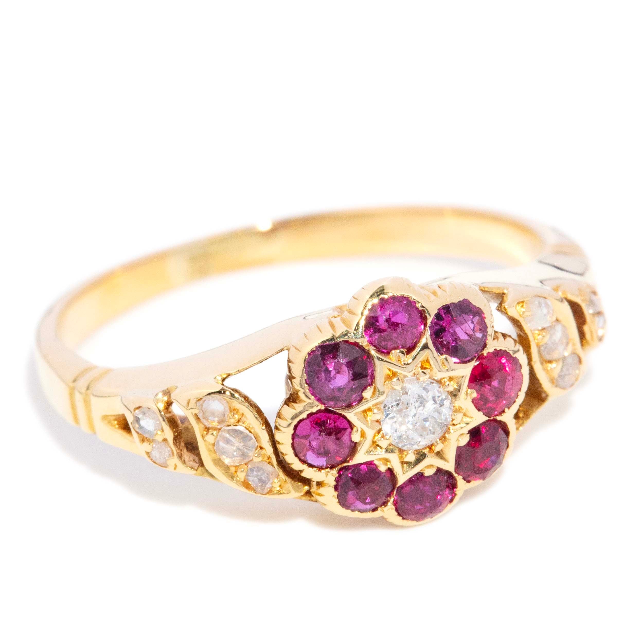 Fleur Diamond & Ruby Flower Ring 18ct Gold Rings Imperial Jewellery 
