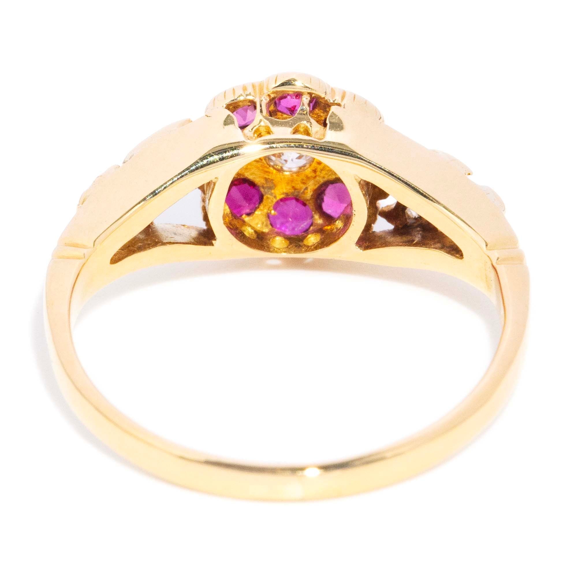 Fleur Diamond & Ruby Flower Ring 18ct Gold Rings Imperial Jewellery 