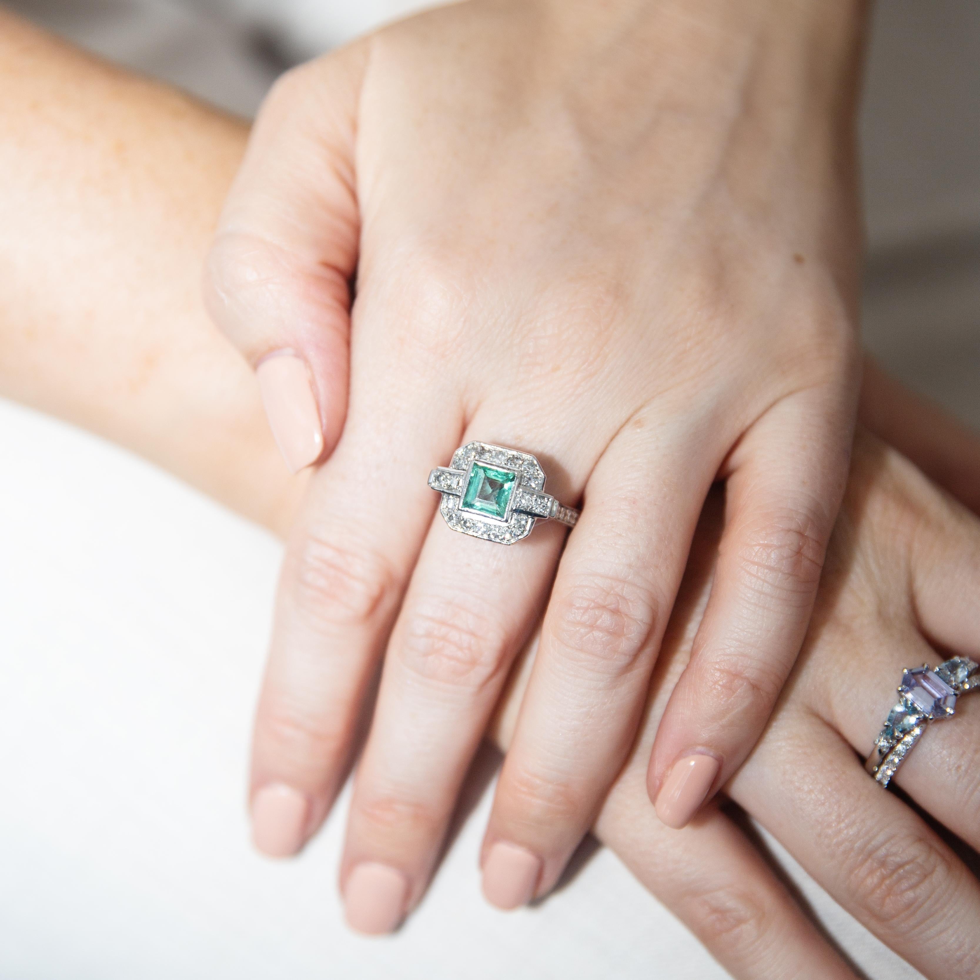 Florence Reinvented Antique Emerald & Diamond Platinum Ring