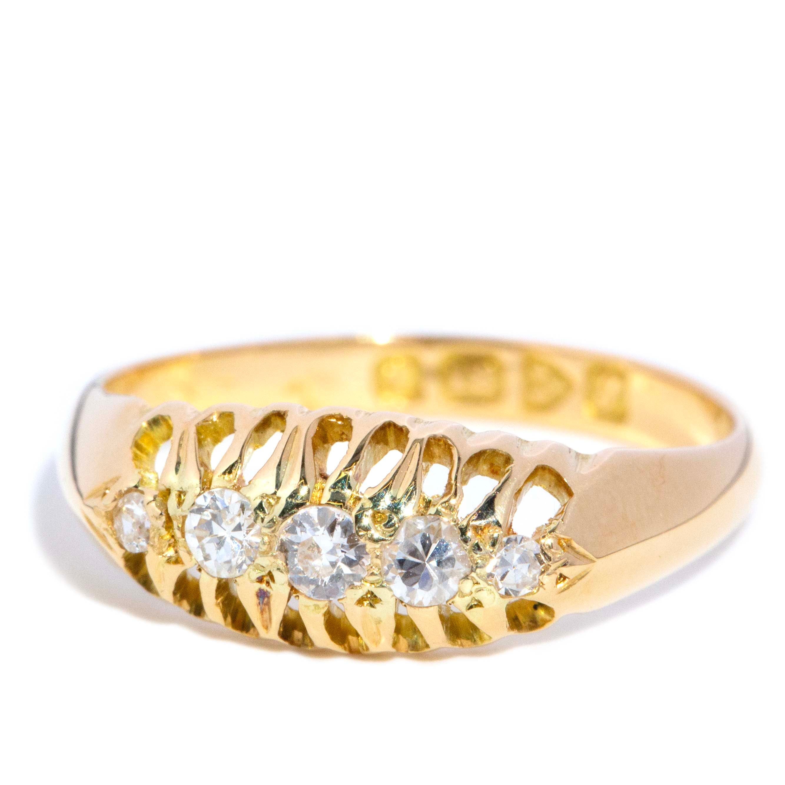 Flores Antique Old Cut Diamond Gypsy Ring 18K Yellow Gold Rings Anthology Jewellers 