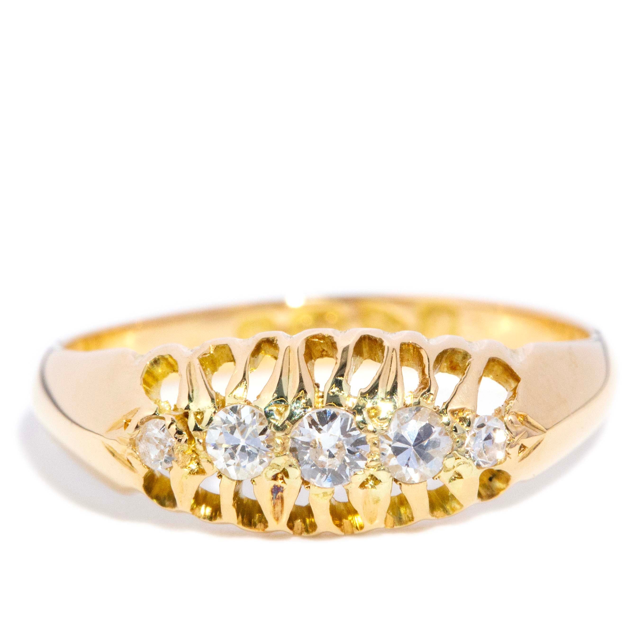 Flores Antique Old Cut Diamond Gypsy Ring 18K Yellow Gold Rings Anthology Jewellers 