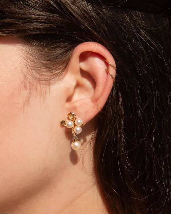 Francine 1950s Pearl Ribbon Studs 9ct Gold Earrings Imperial Jewellery 