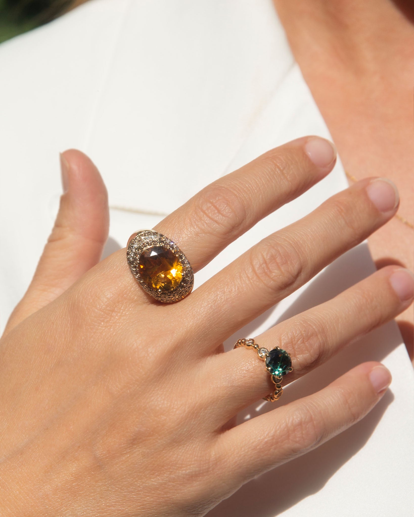 Frankie Citrine & Diamond Bombe Ring 14K Two Tone Gold
