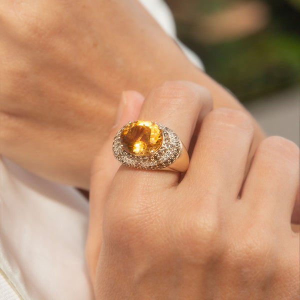 Frankie Citrine & Diamond Bombe Ring 14K Two Tone Gold