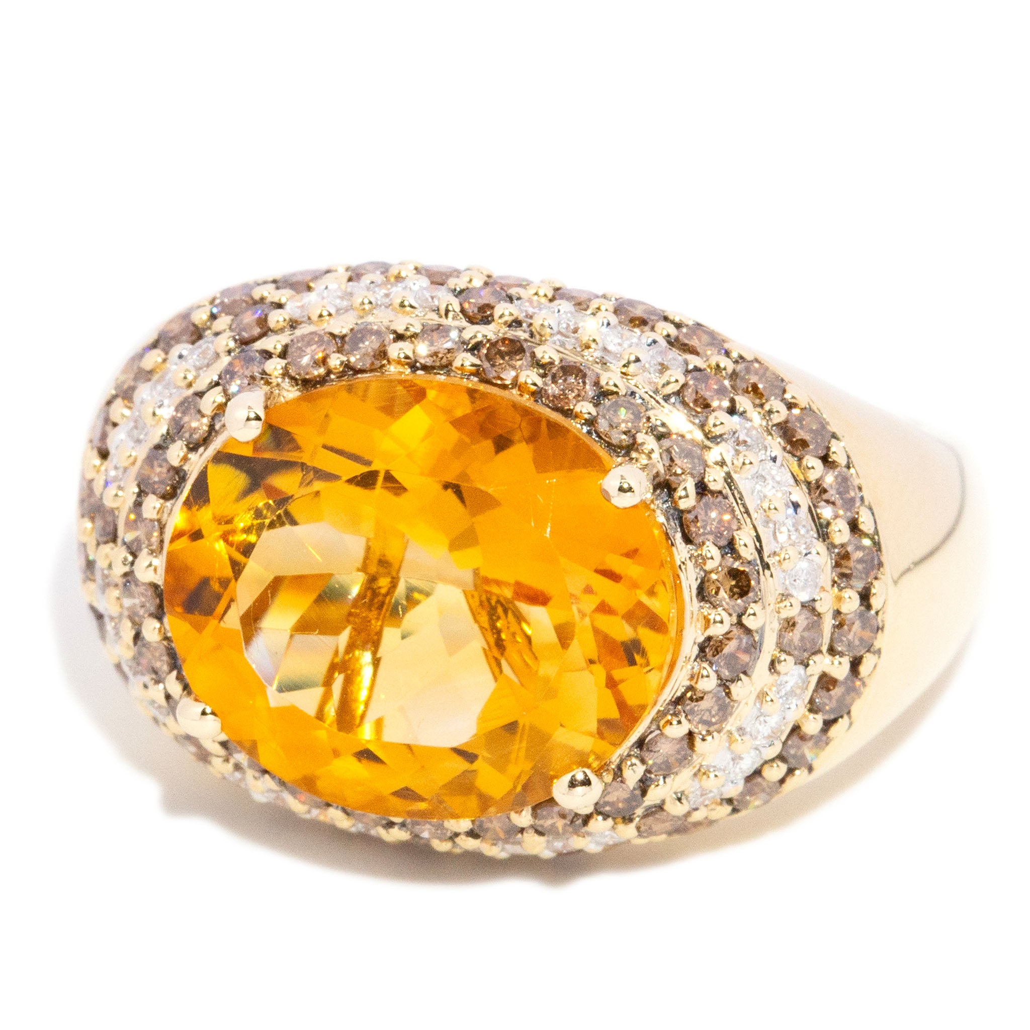 Frankie Citrine & Diamond Bombe Ring 14K Two Tone Gold