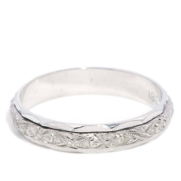 Freda 1960s Repoussé Floral Band 18ct White Gold Rings Imperial Jewellery 
