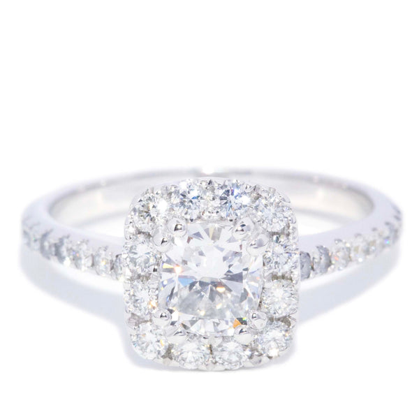 Freda Certified Cushion Cut Diamond Halo Ring 18K White Gold Rings Anthology Jewellers 
