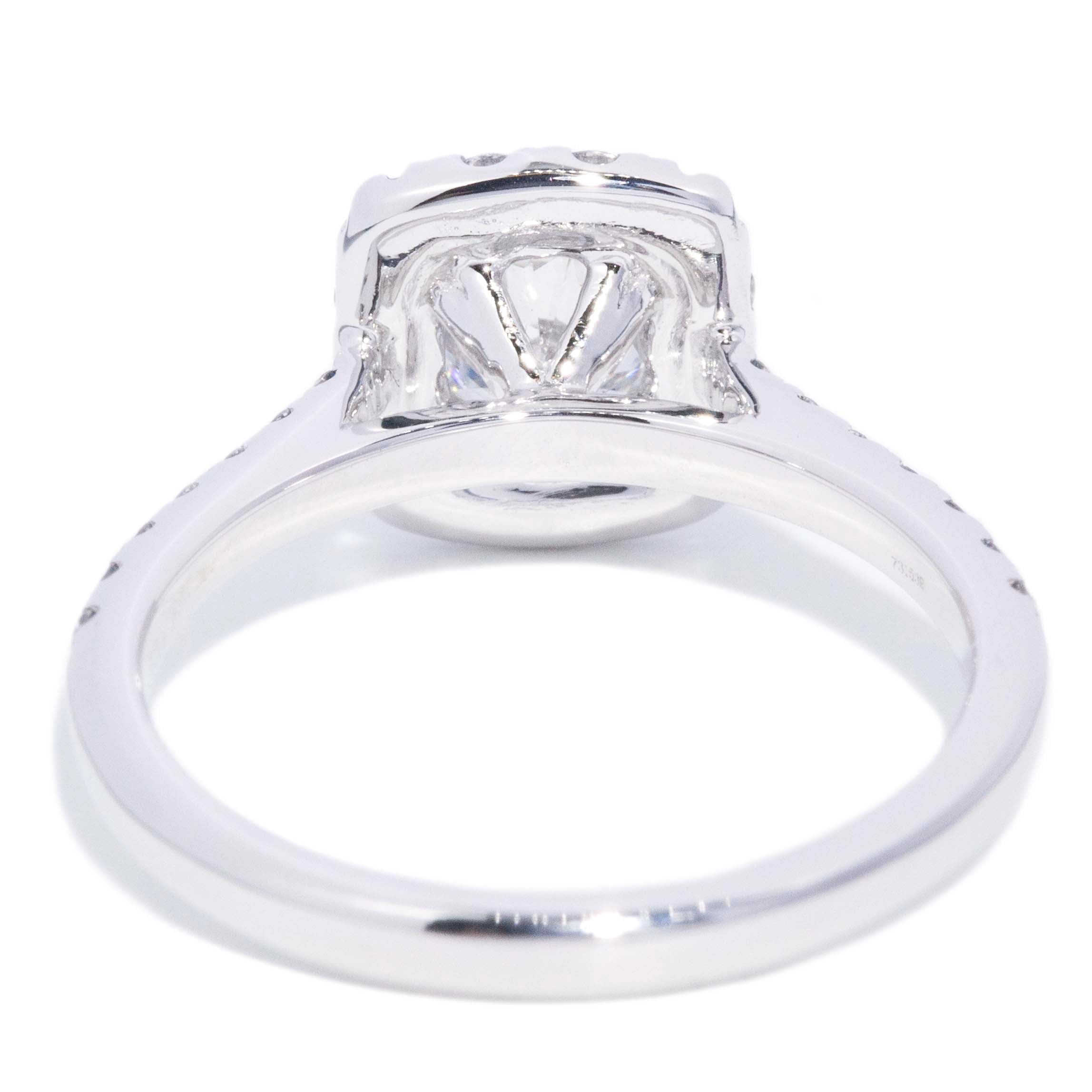 Freda Certified Cushion Cut Diamond Halo Ring 18K White Gold Rings Anthology Jewellers 