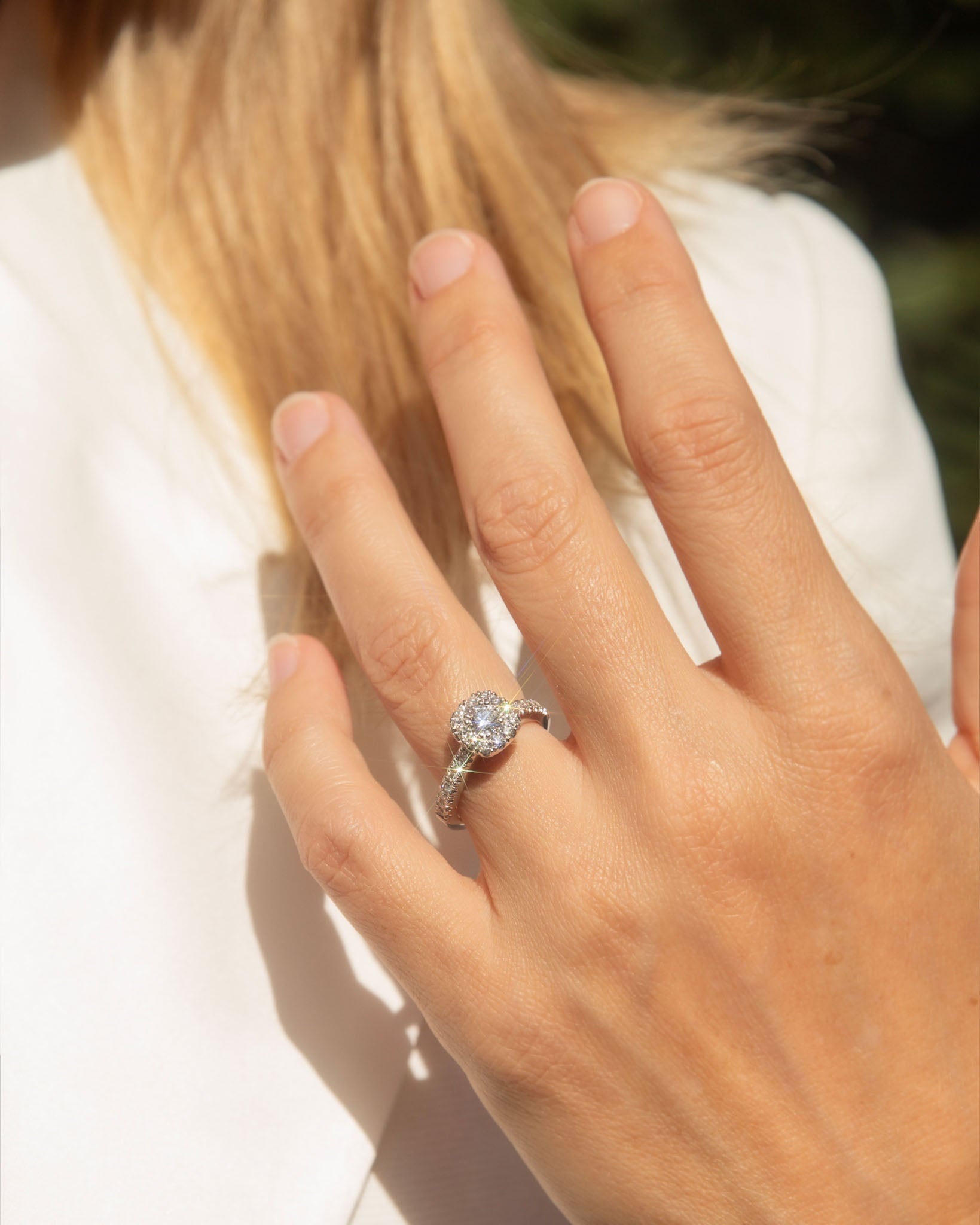 Freda Certified Cushion Cut Diamond Halo Ring 18K White Gold Rings Anthology Jewellers 
