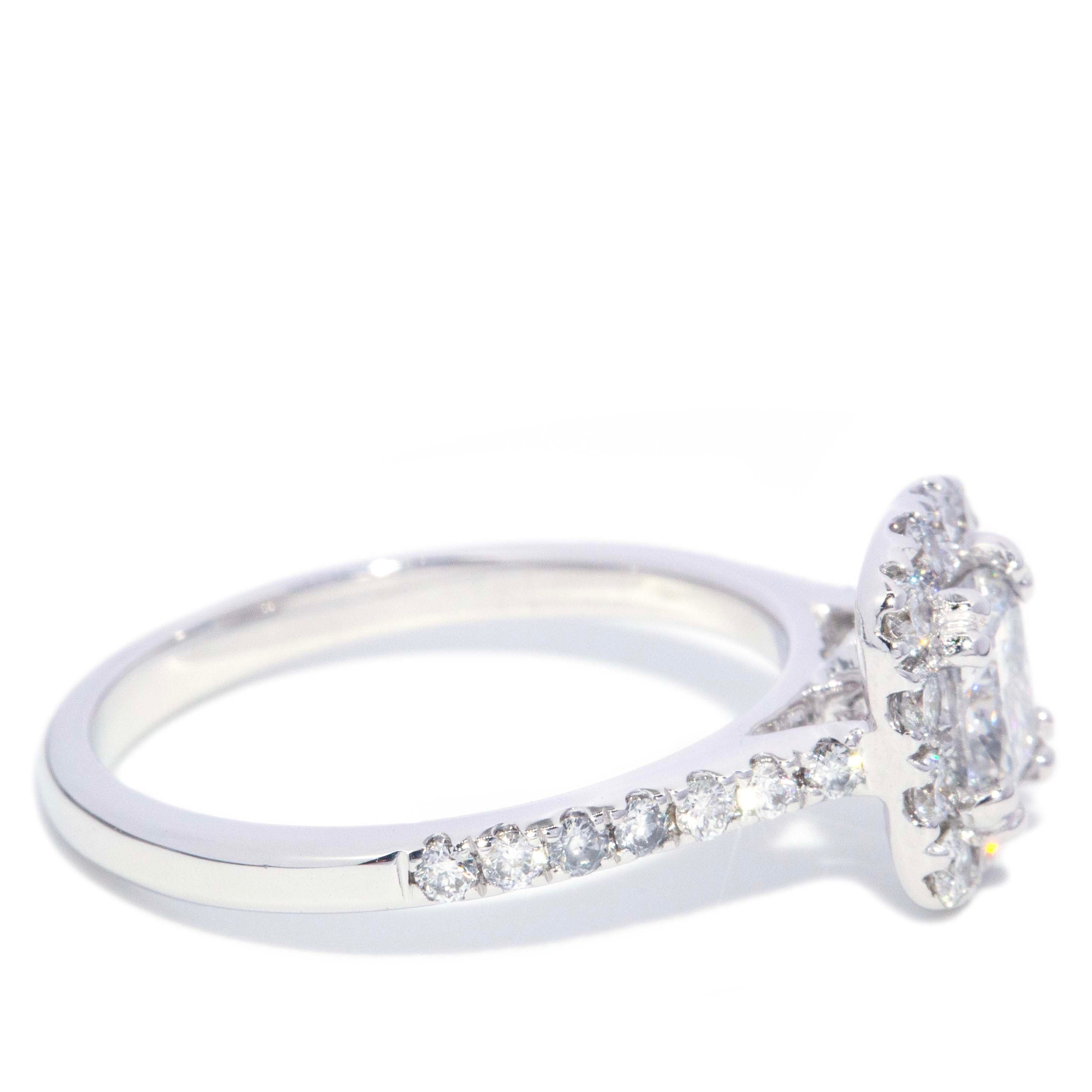 Freda Certified Cushion Cut Diamond Halo Ring 18K White Gold Rings Anthology Jewellers 