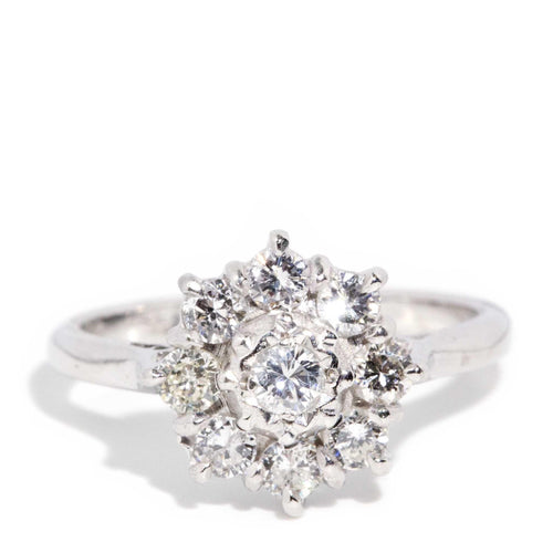 Frida 1980s Diamond Cluster Ring 18K White Gold TDW 0.74ct