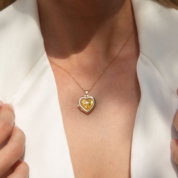 Genuine Four Leaf Clover Heart Locket Pendant 9K Yellow Gold Charms & Pendants Anthology Jewellers 